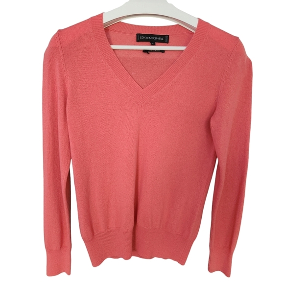 CONTEMPORAINE (Simons) 100% cashmere v-neck sweater women's small color peach - Picture 1 of 14